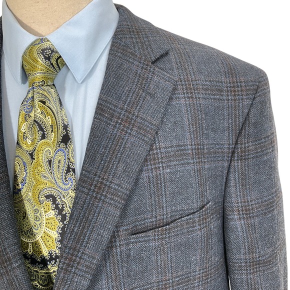 Jack Victor Exclusive Blazer Men 48R Blue Black Plaid Wool Valuto Sport Jacket - Picture 1 of 11